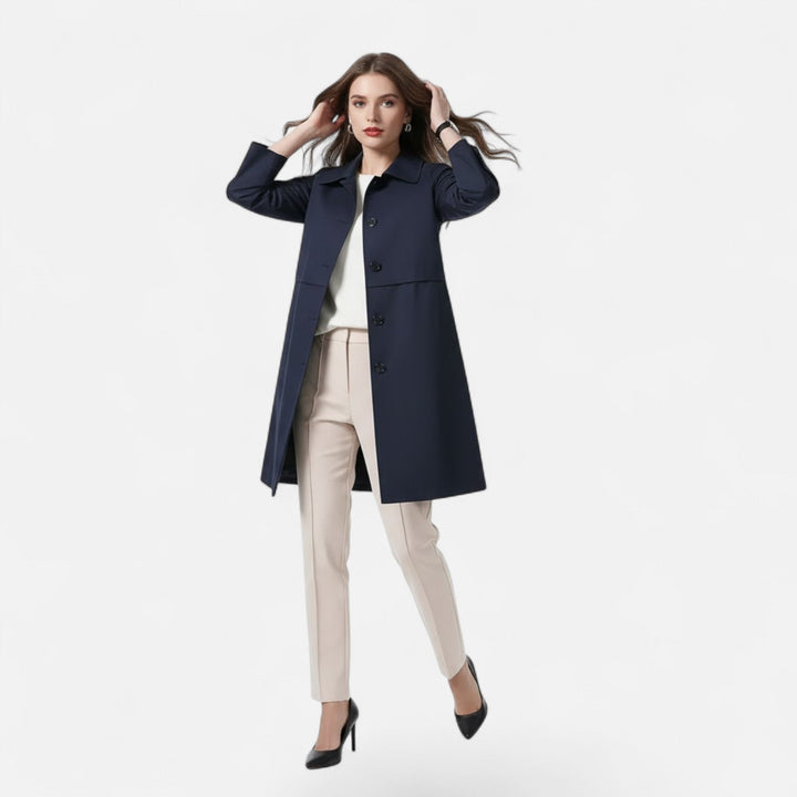 Valmonti | Damski płaszcz trench z wełny o średniej długości