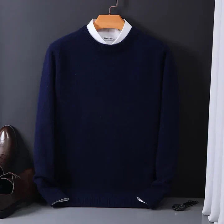 Męski sweter z kaszmiru z okrągłym dekoltem – miękki, wyrafinowany splot do smart casualowych stylizacji