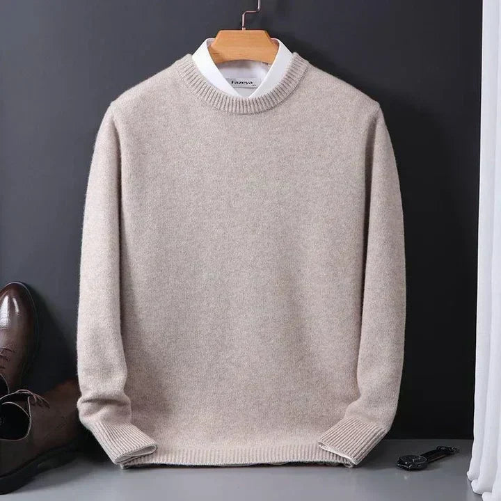 Męski sweter z kaszmiru z okrągłym dekoltem – miękki, wyrafinowany splot do smart casualowych stylizacji