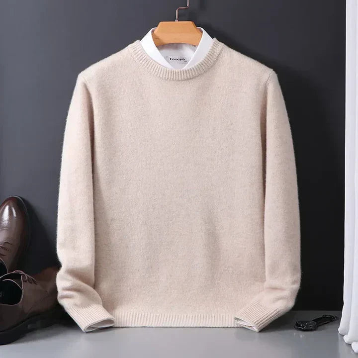 Męski sweter z kaszmiru z okrągłym dekoltem – miękki, wyrafinowany splot do smart casualowych stylizacji