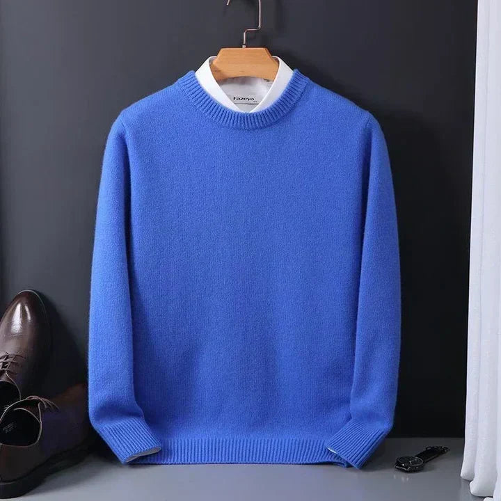 Męski sweter z kaszmiru z okrągłym dekoltem – miękki, wyrafinowany splot do smart casualowych stylizacji