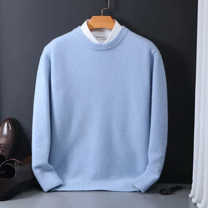 Męski sweter z kaszmiru z okrągłym dekoltem – miękki, wyrafinowany splot do smart casualowych stylizacji
