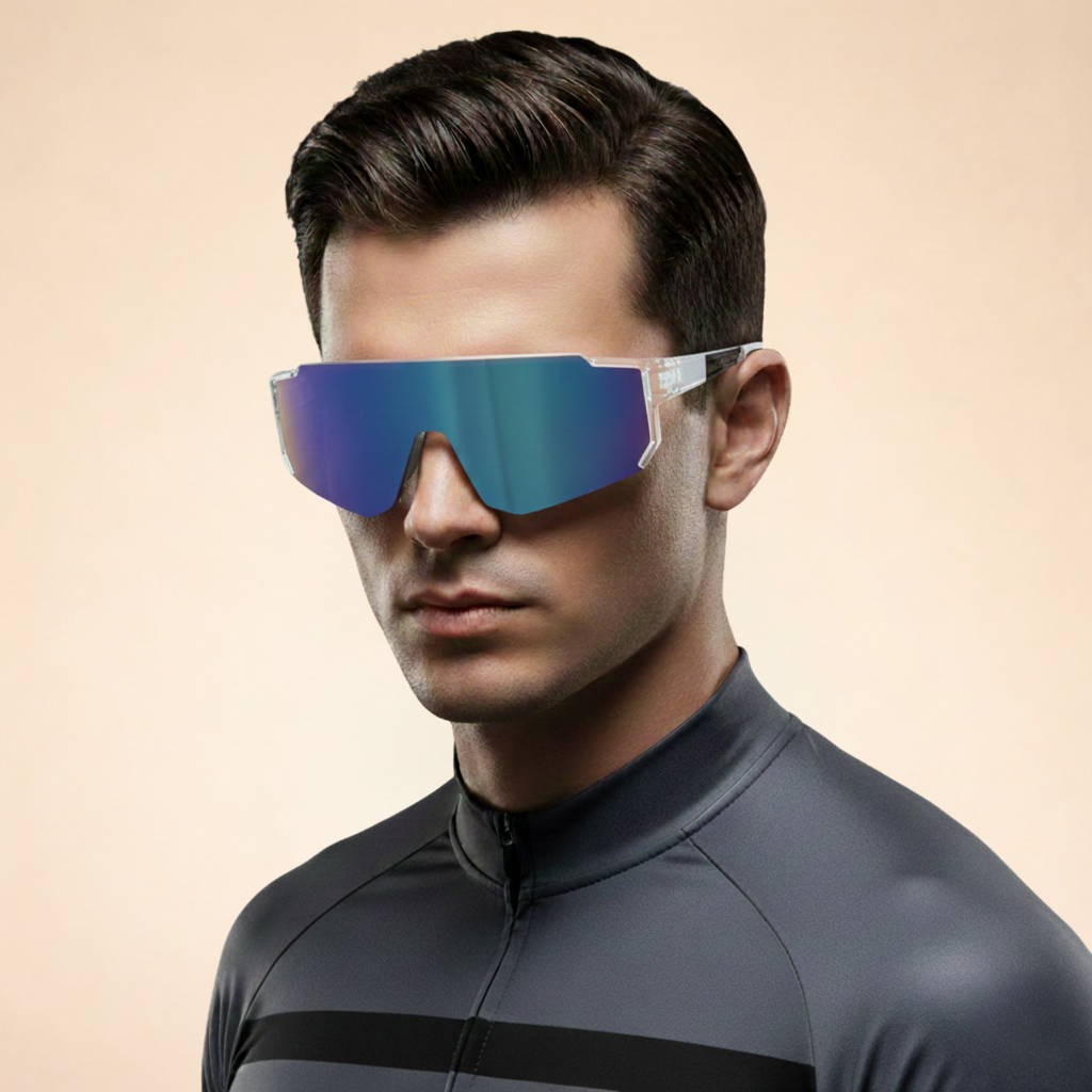 Męskie okulary przeciwsłoneczne sportowe typu shield z ochroną UV400