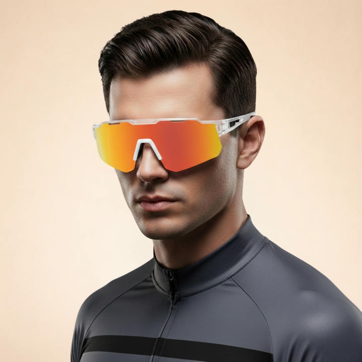 Męskie okulary przeciwsłoneczne sportowe typu shield z ochroną UV400