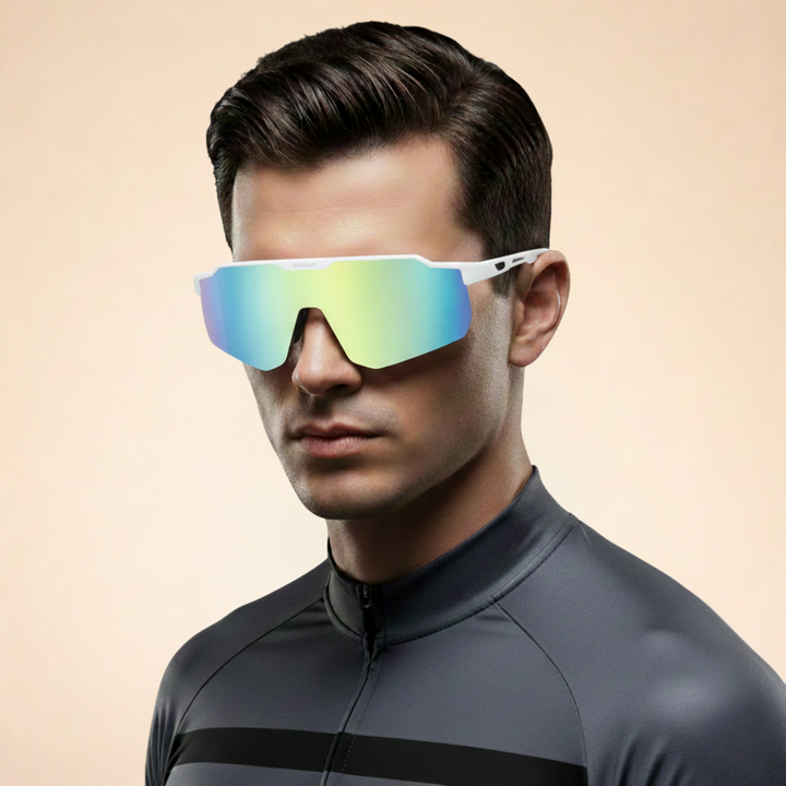 Męskie okulary przeciwsłoneczne sportowe typu shield z ochroną UV400