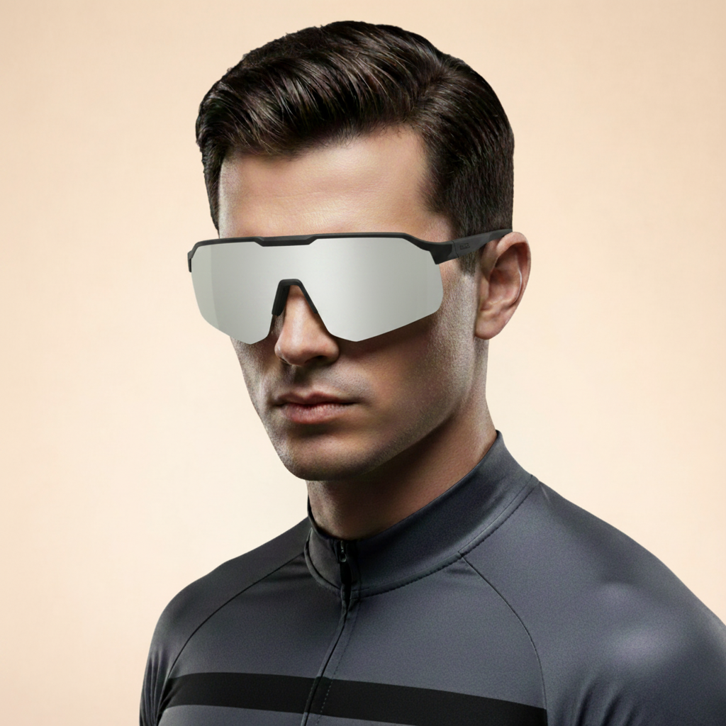 Męskie okulary przeciwsłoneczne sportowe typu shield z ochroną UV400