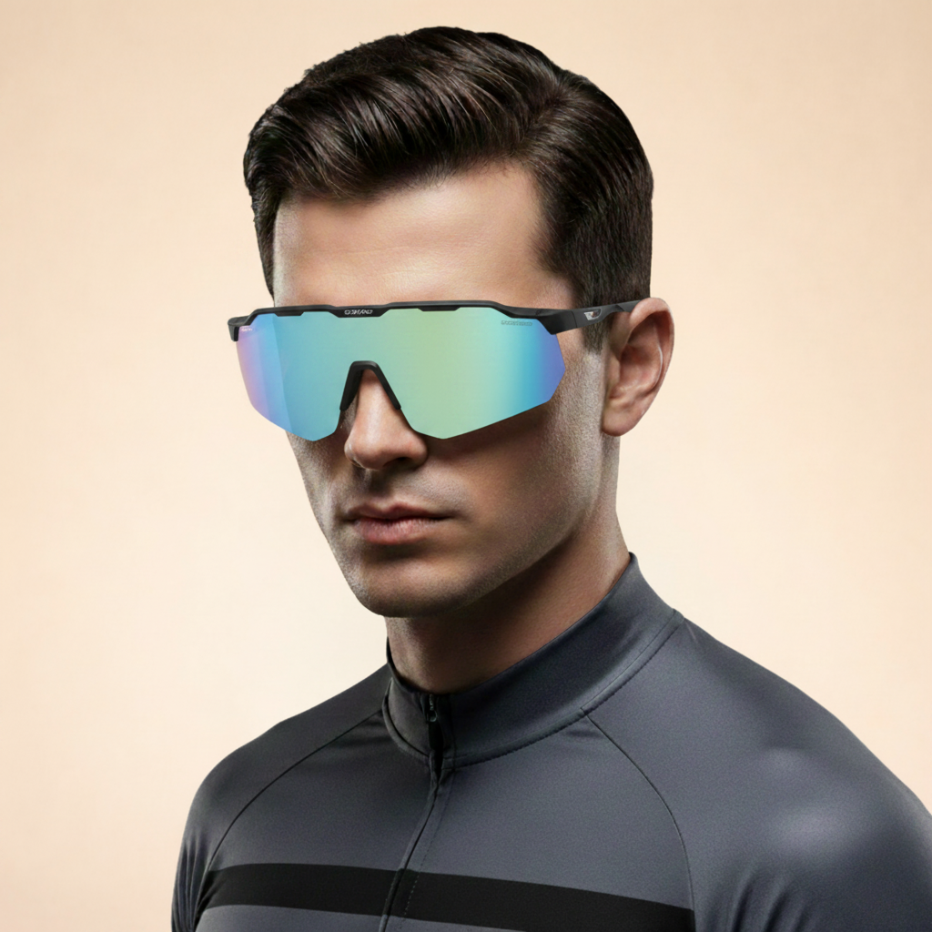 Męskie okulary przeciwsłoneczne sportowe typu shield z ochroną UV400