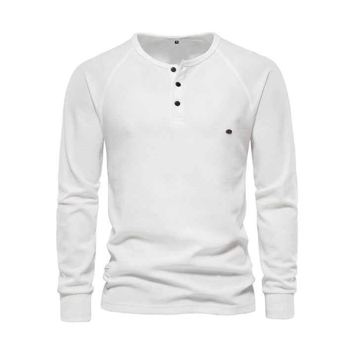 Męska koszula Henley z długim rękawem w splot waffle, casualowy krój