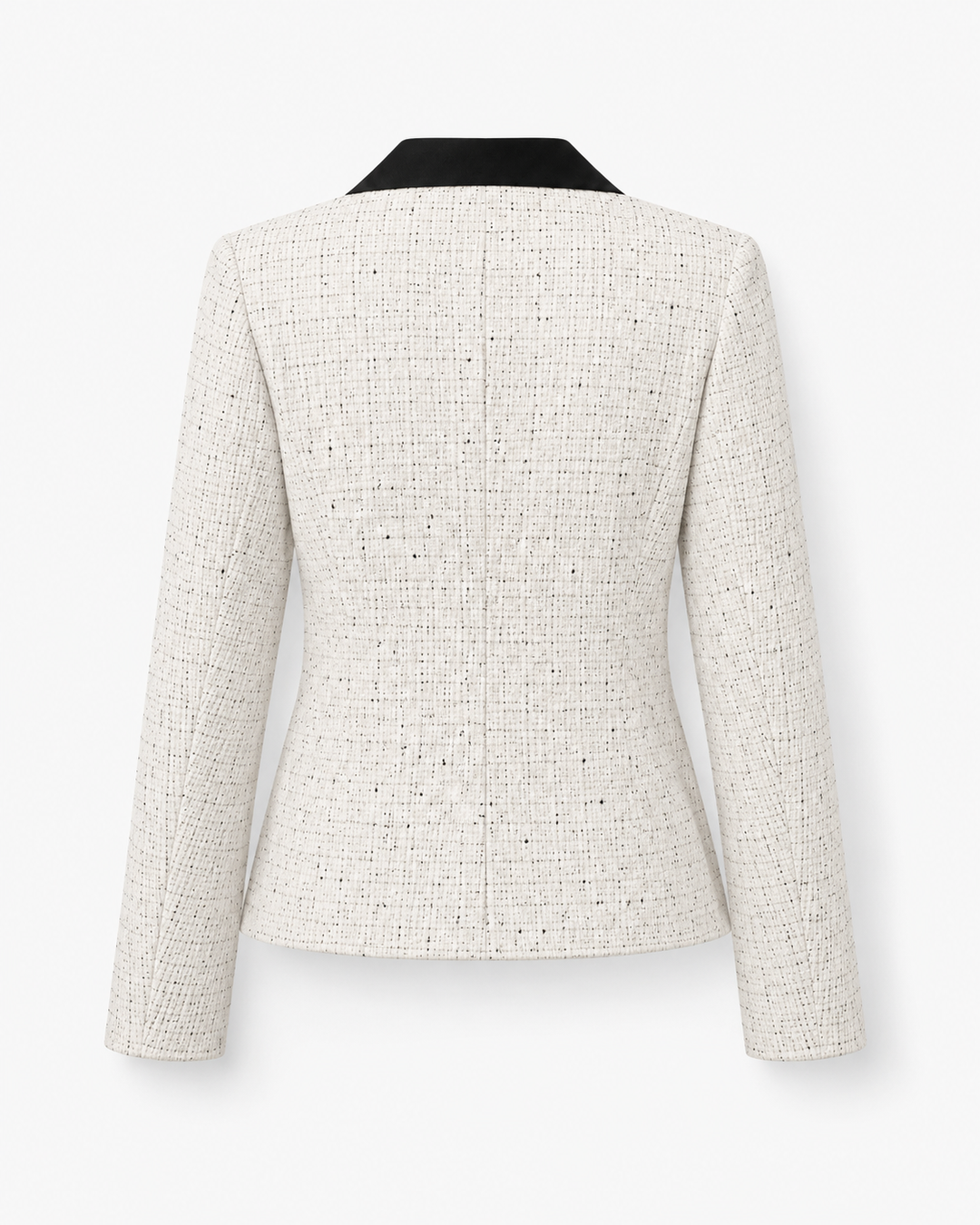 Kurtka w stylu tweed – warstwowa kurtka z kontrastowym kołnierzem na biuro i smart casual