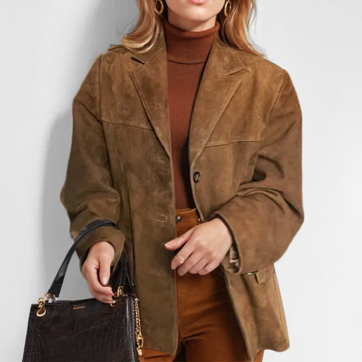 Kobiece Blazer w Stylu Zamszowym – Luzny Żakiet na Jesienne Wyjścia w Mieście