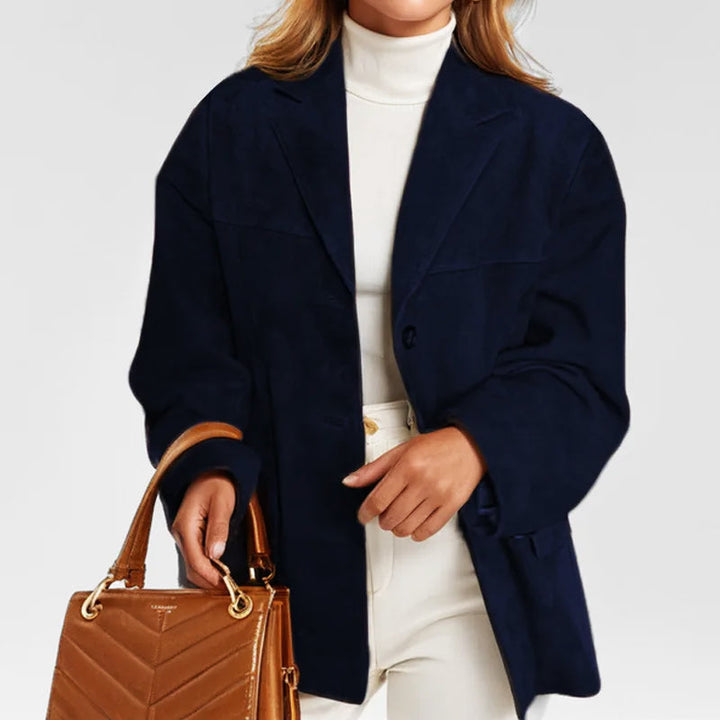 Kobiece Blazer w Stylu Zamszowym – Luzny Żakiet na Jesienne Wyjścia w Mieście