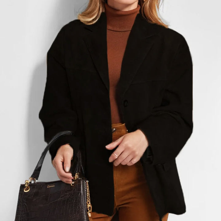Kobiece Blazer w Stylu Zamszowym – Luzny Żakiet na Jesienne Wyjścia w Mieście