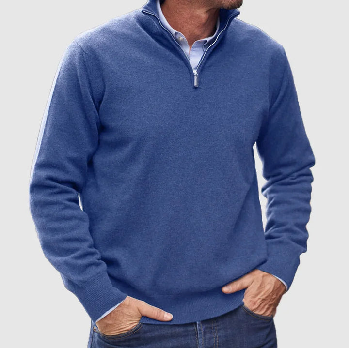 Męski sweter z kołnierzem typu quarter-zip – Elegancka warstwa na smart casualowe jesienne stylizacje