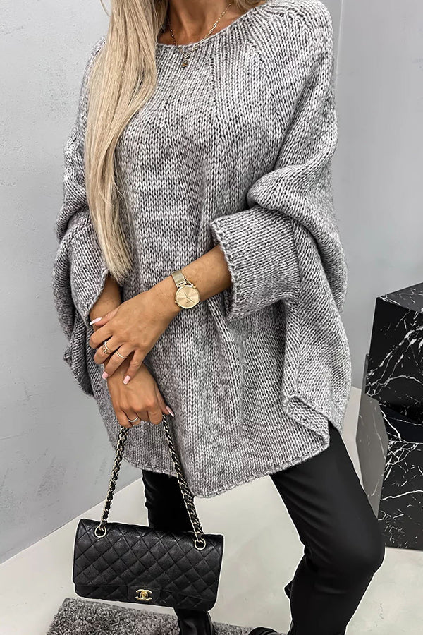 Damski ponczo z dzianiny – Sweter z luźnym okrągłym dekoltem do smart casualowych stylizacji