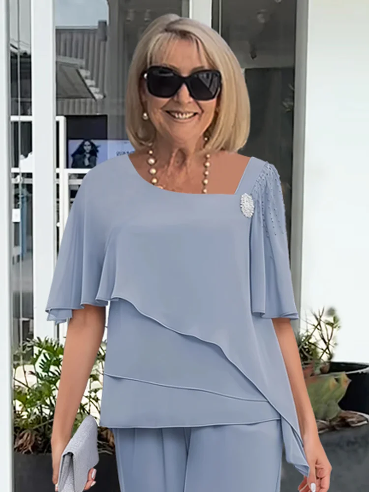 Kobiece warstwowe topy i szerokie spodnie – Elegancka wieczorowa stylizacja