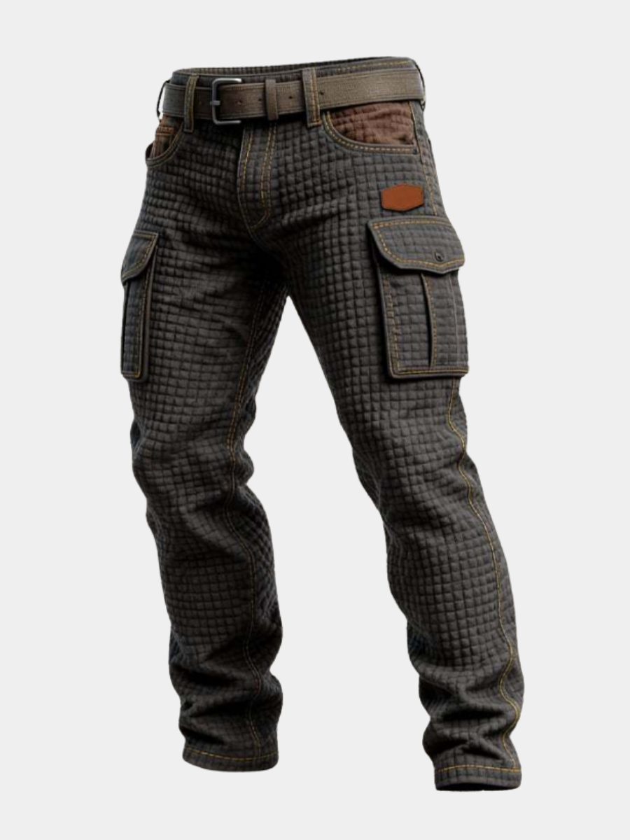 Męskie Spodnie Cargo z Pikowaniem, Teksturowane, Slim Fit
