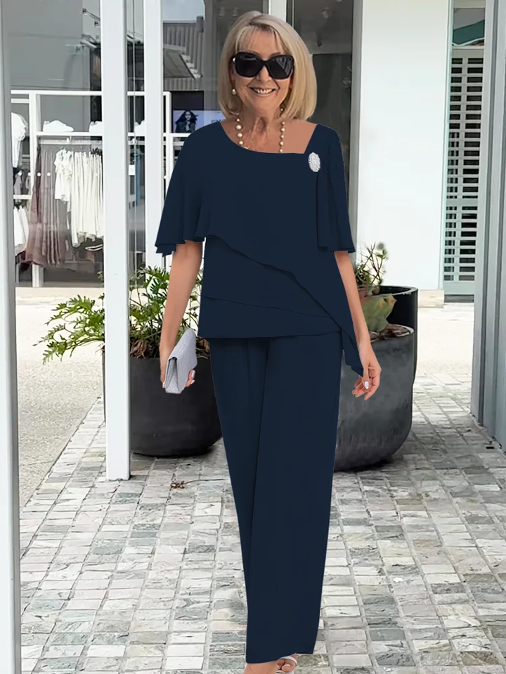 Kobiece warstwowe topy i szerokie spodnie – Elegancka wieczorowa stylizacja