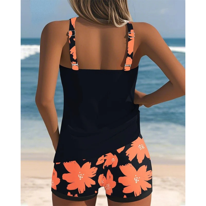Kobiece zestawy tankini z nadrukiem – kostium kąpielowy z plecami typu racerback i szortami na plażę i basen
