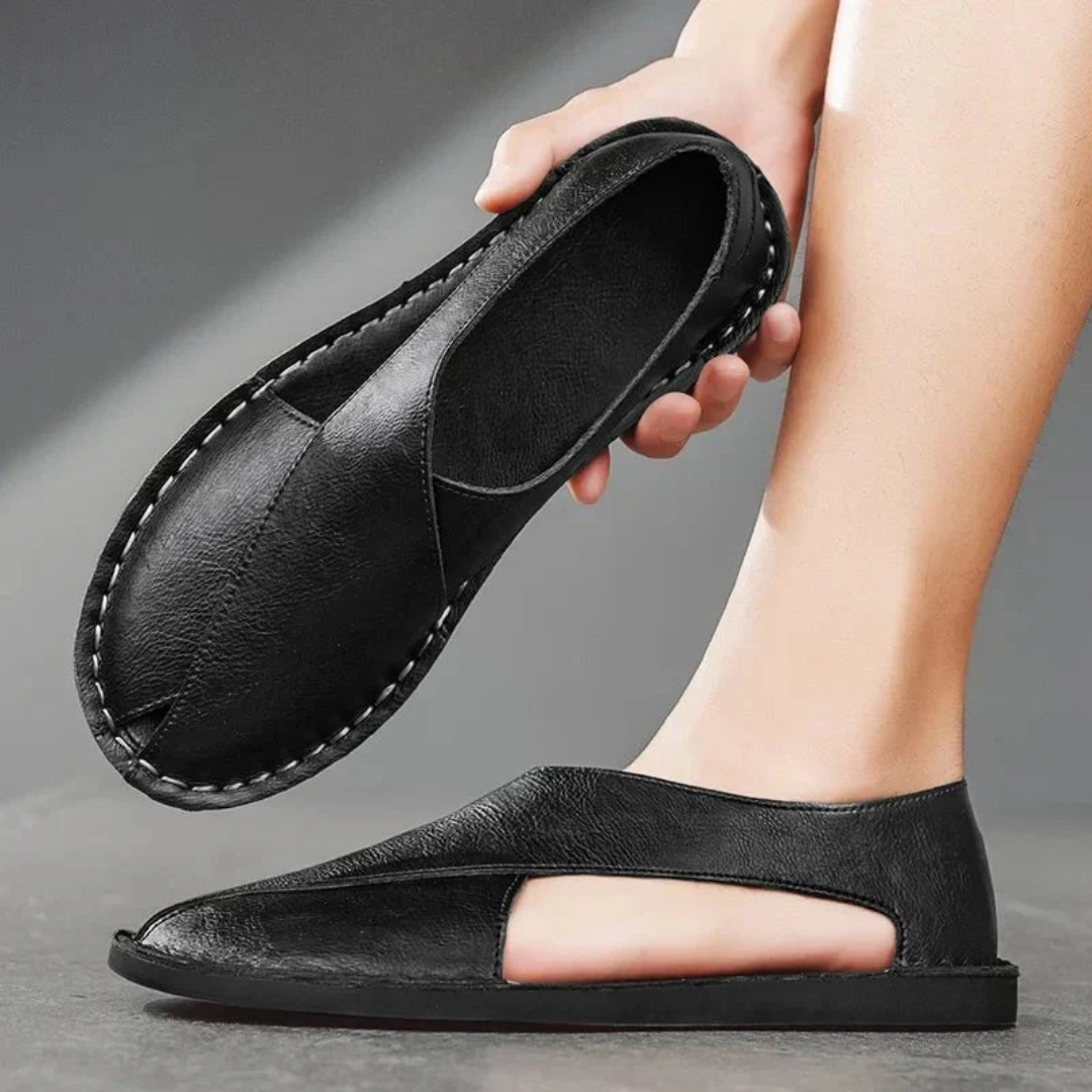 Męskie skórzane sandały z zamkniętymi palcami – Casualowe letnie buty na co dzień