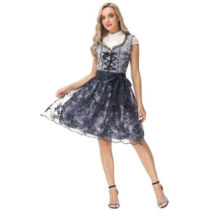 Sukienka Dirndl z Koronką dla Kobiet – Mini na Oktoberfest z Dekoracyjnym Fartuszkiem