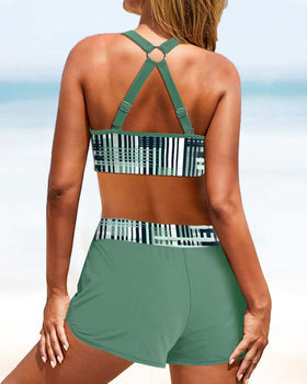Kobiece Wspierające Bikini Zestaw Wysokiej Talii Szorty Dwuczęściowe