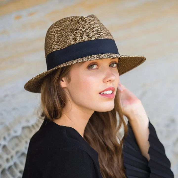 Kobieta Woven Fedora Kapelusz Słoneczny z Detalem Wstążki