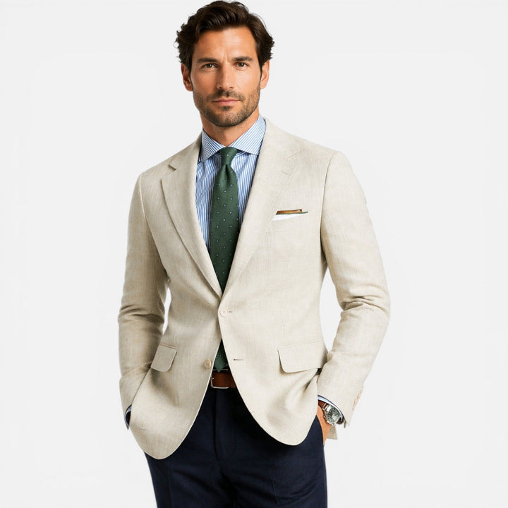 Męska slim fit lniana marynarka smart casual na lato