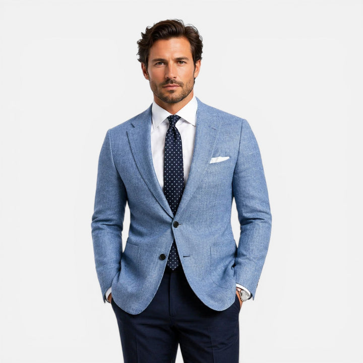 Męska slim fit lniana marynarka smart casual na lato