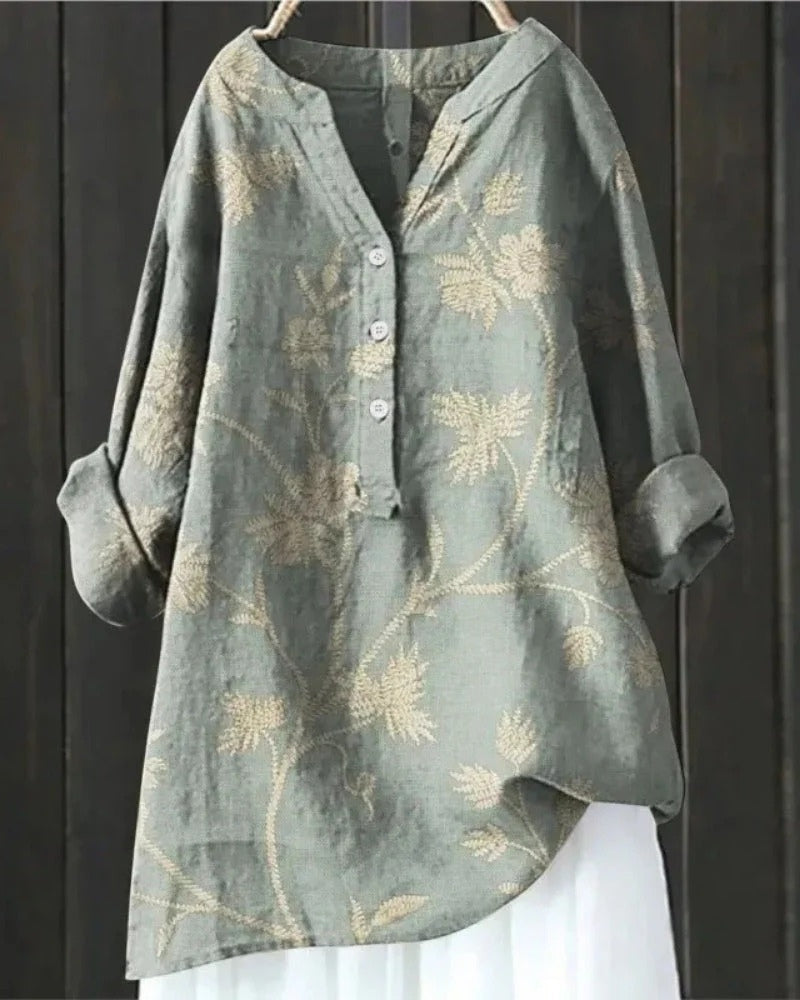Kobieta’s Printed Patchwork Blouse – Luźna tunika z długim rękawem na co dzień