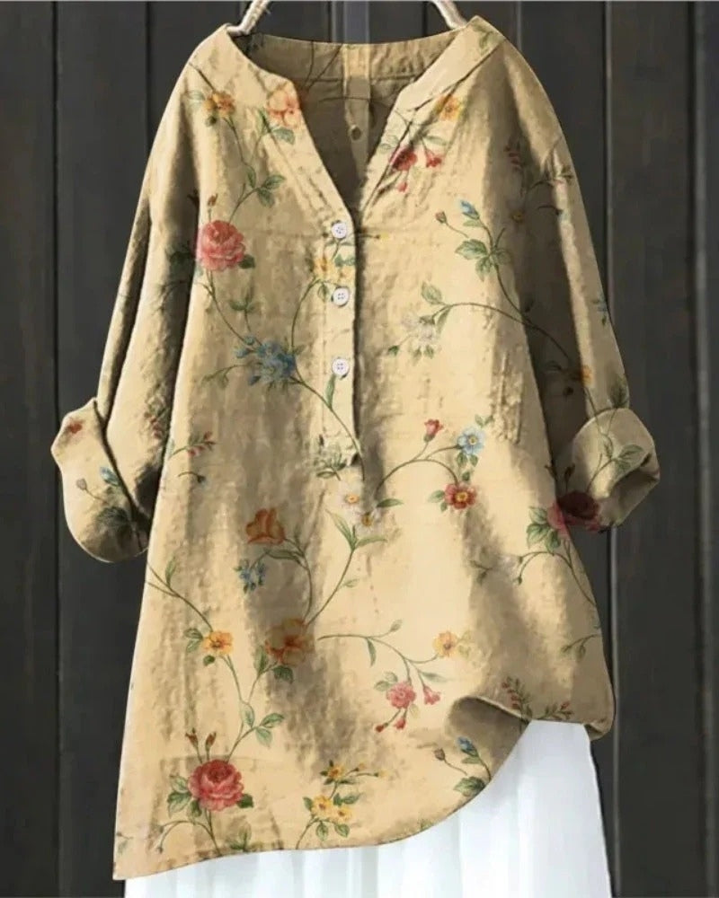 Kobieta’s Printed Patchwork Blouse – Luźna tunika z długim rękawem na co dzień