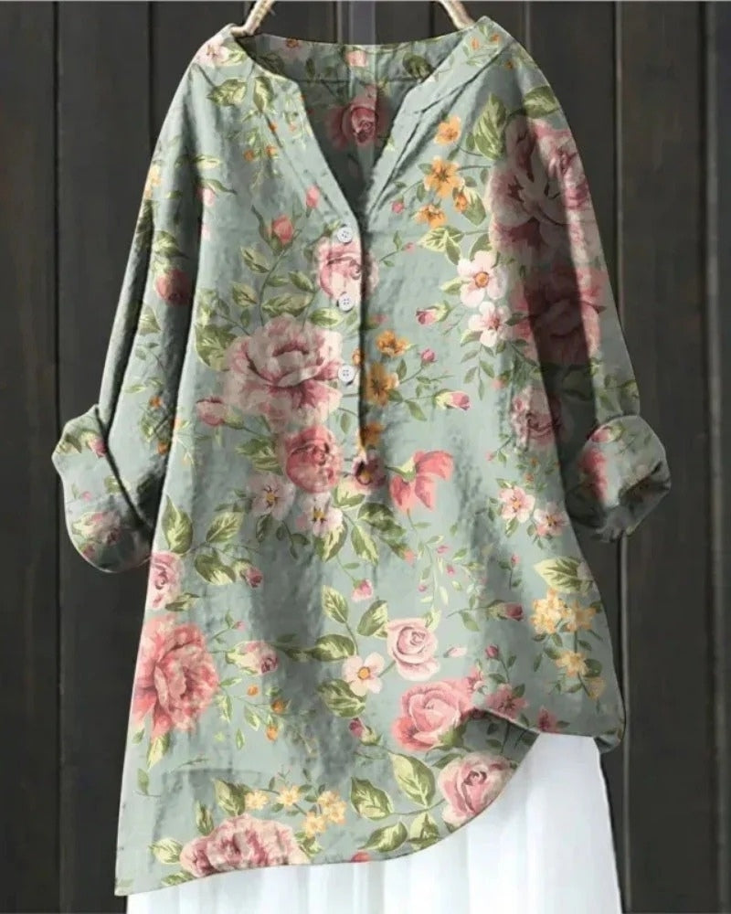 Kobieta’s Printed Patchwork Blouse – Luźna tunika z długim rękawem na co dzień