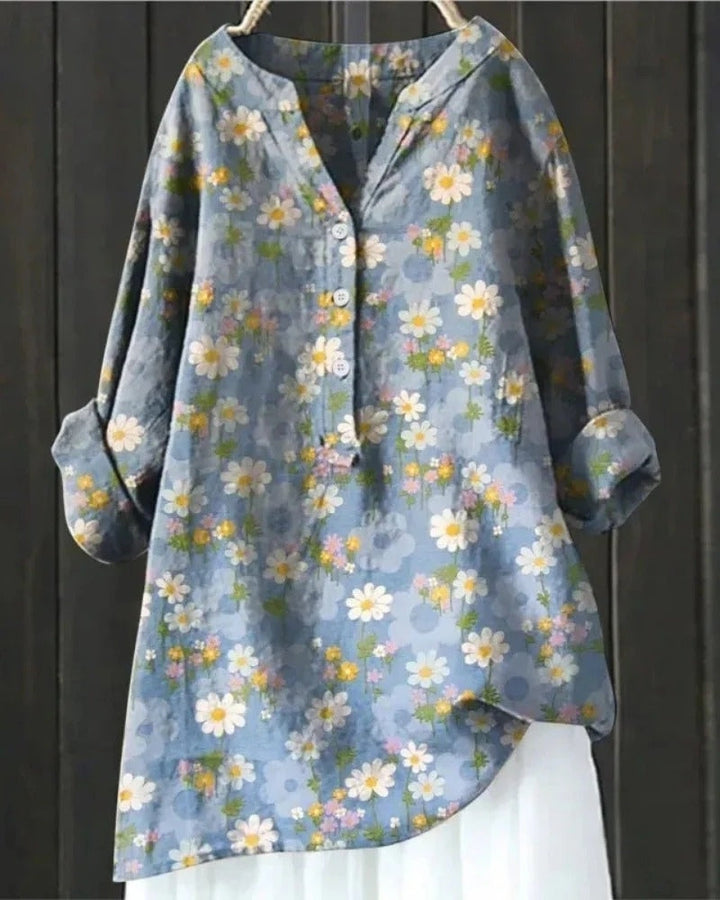 Kobieta’s Printed Patchwork Blouse – Luźna tunika z długim rękawem na co dzień