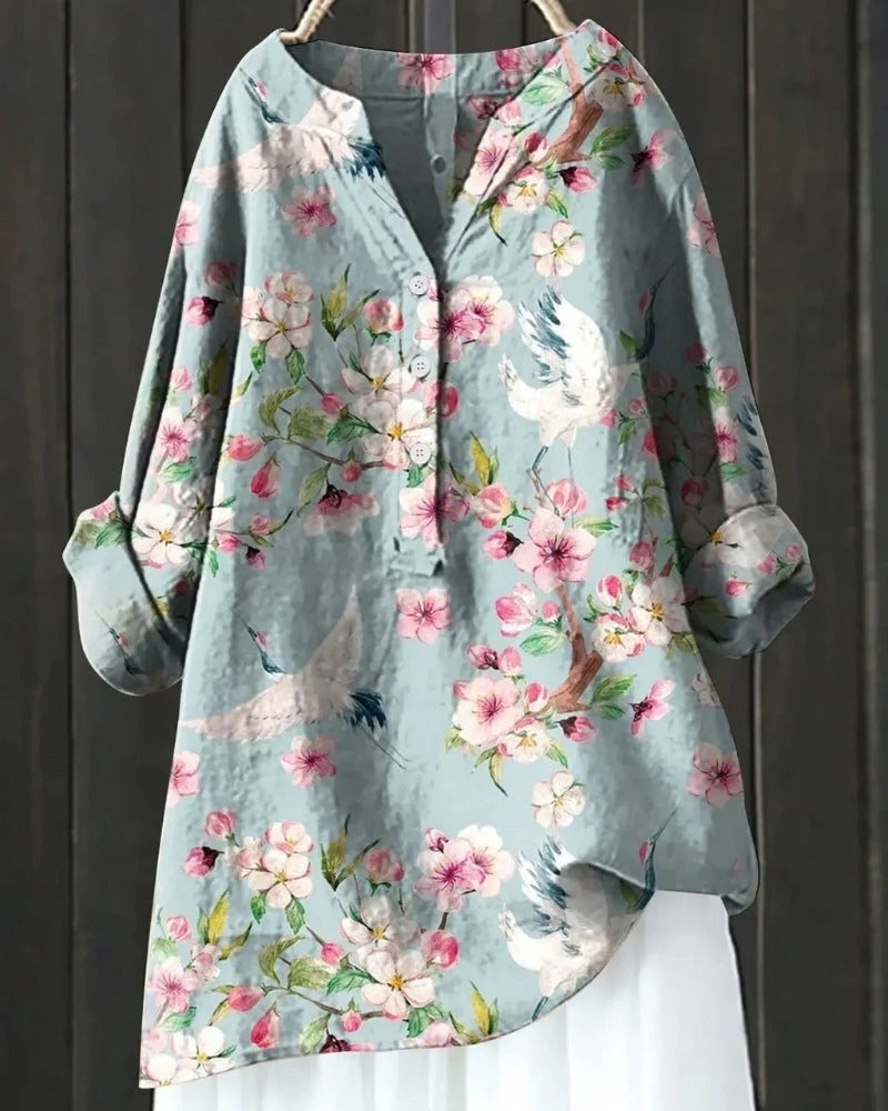 Kobieta’s Printed Patchwork Blouse – Luźna tunika z długim rękawem na co dzień