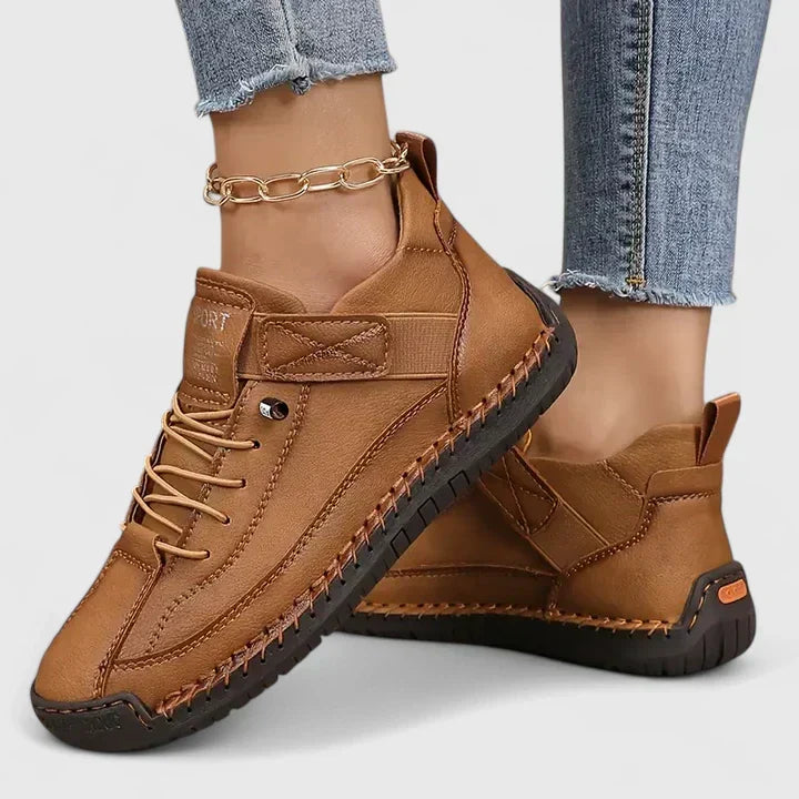 Damskie sneakersy skórzane z rzepem i sznurówkami