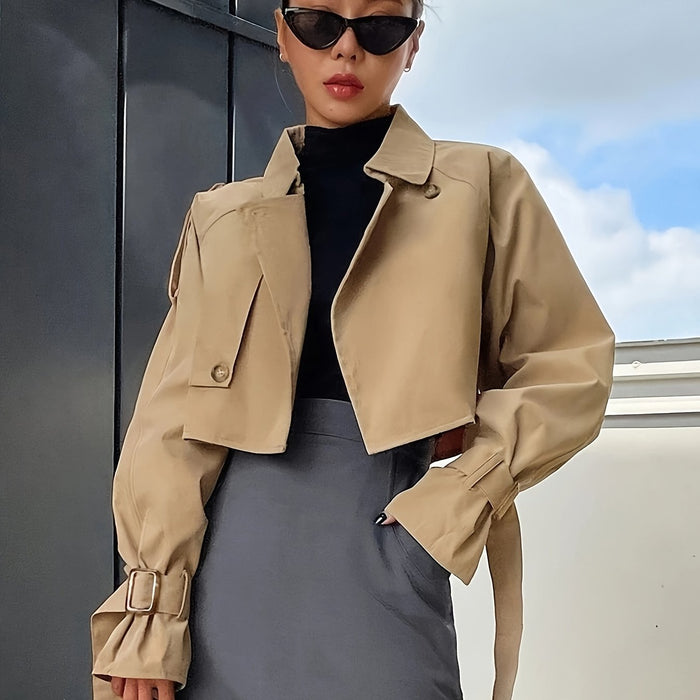 Krótkie Trenczowe Płaszcz dla Kobiet – Strukturalna Warstwa Smart Casual do Miasta i Biura