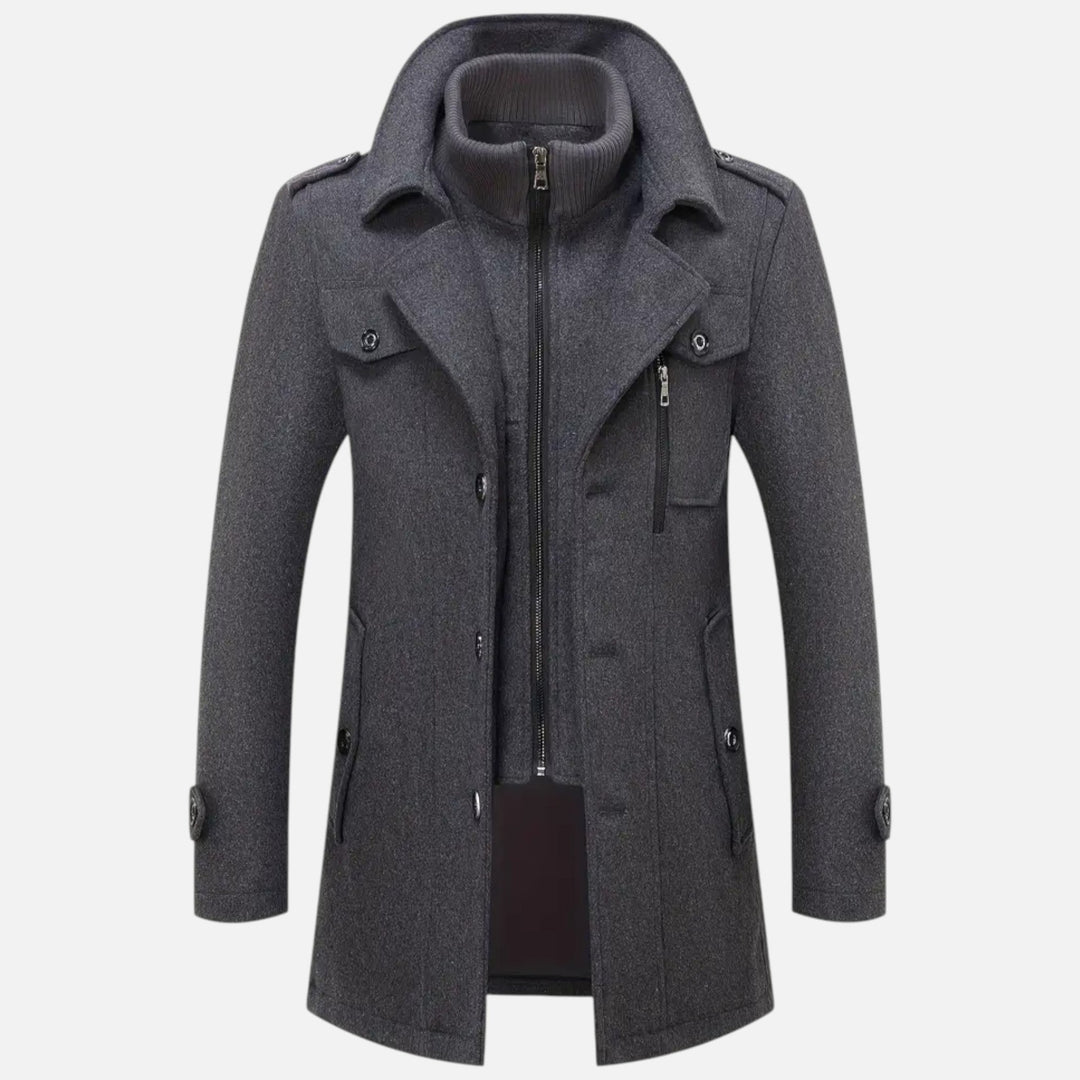 Valmonti | Męski płaszcz tweedowy slim-fit