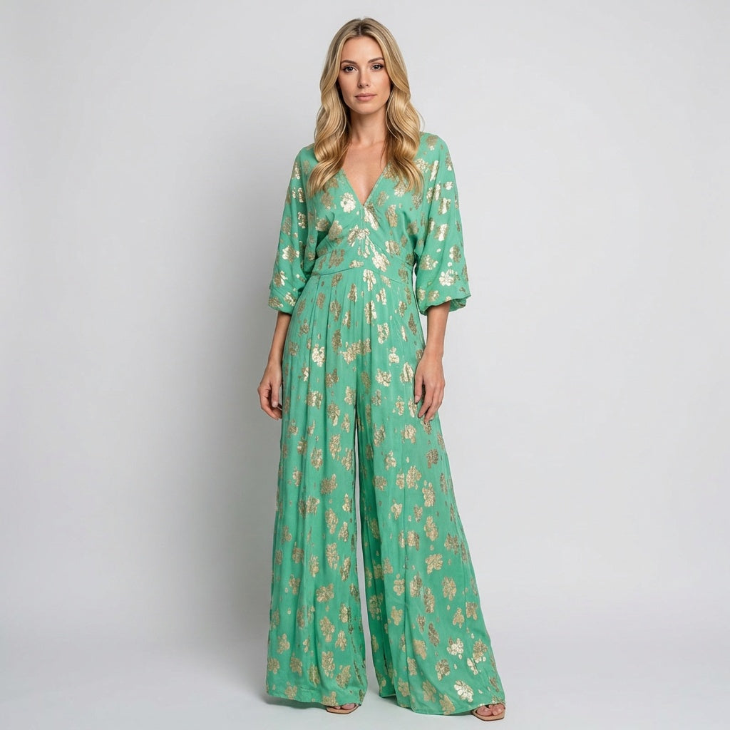 Damska Złota Botaniczna Ombre Maxi Kaftan Sukienka Wieczorowa