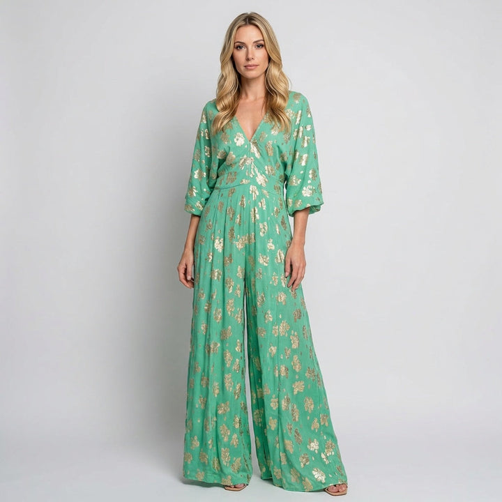 Damska Złota Botaniczna Ombre Maxi Kaftan Sukienka Wieczorowa