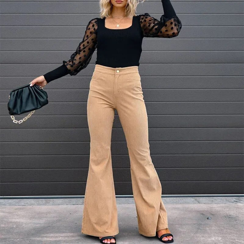 Damskie Spodnie Dzwony Wysoki Stan Elegancki Krój Wygodne Stylowe Codzienne Uniwersalne Spodnie