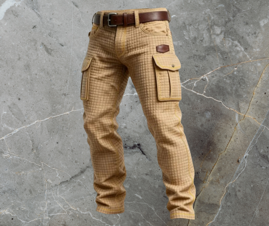 Męskie Spodnie Cargo z Pikowaniem, Teksturowane, Slim Fit