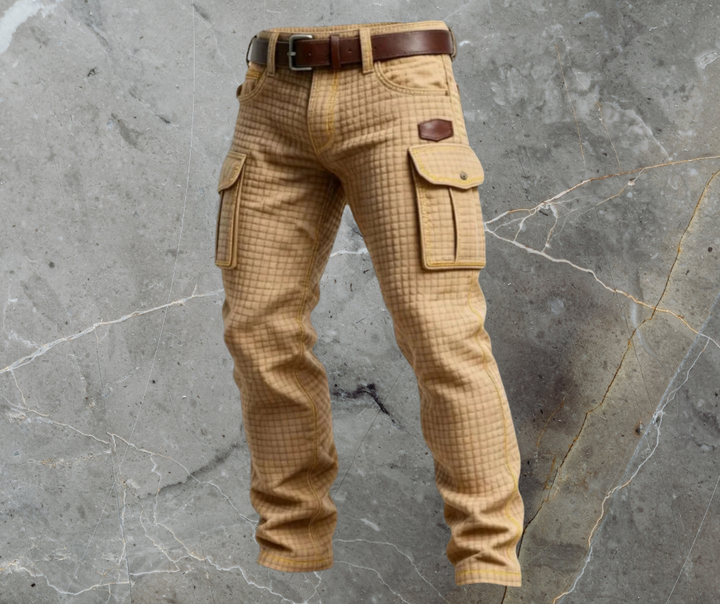 Męskie Spodnie Cargo z Pikowaniem, Teksturowane, Slim Fit