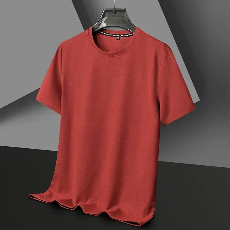 Męska T-shirt z teksturowanym dekoltem okrągłym, krótki rękaw
