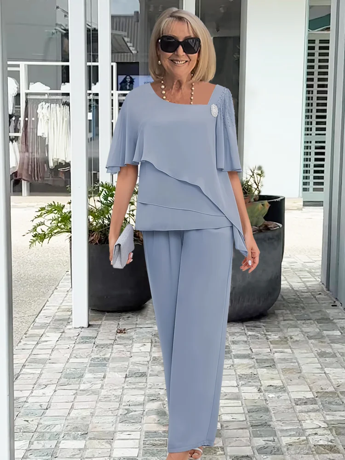 Kobiece warstwowe topy i szerokie spodnie – Elegancka wieczorowa stylizacja