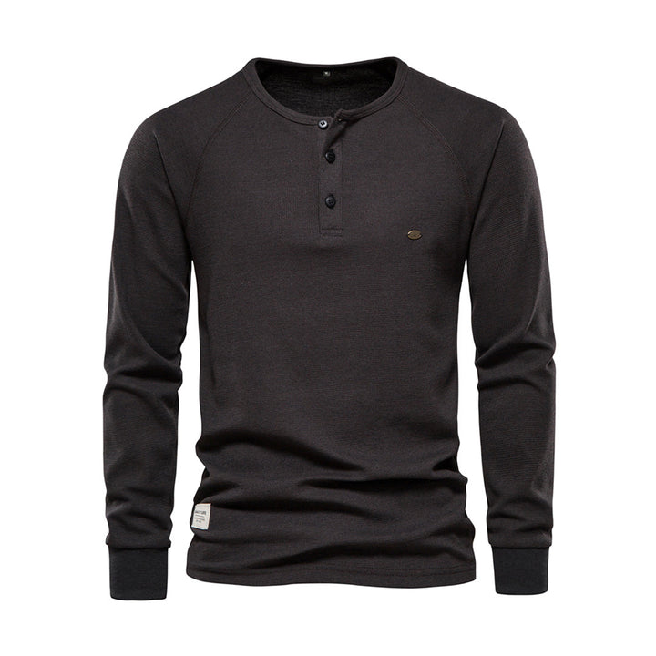 Męska koszula Henley z długim rękawem w splot waffle, casualowy krój