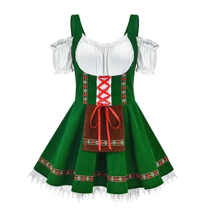 Kobiece Folkowe Sukienka Dirndl – Styl Festiwalowy z Odkrytymi Ramionami i Dekoracyjnym Fartuszkiem
