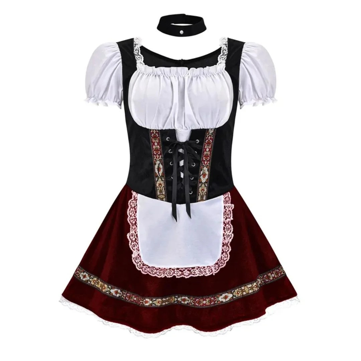 Kobiece Folkowe Sukienka Dirndl – Styl Festiwalowy z Odkrytymi Ramionami i Dekoracyjnym Fartuszkiem