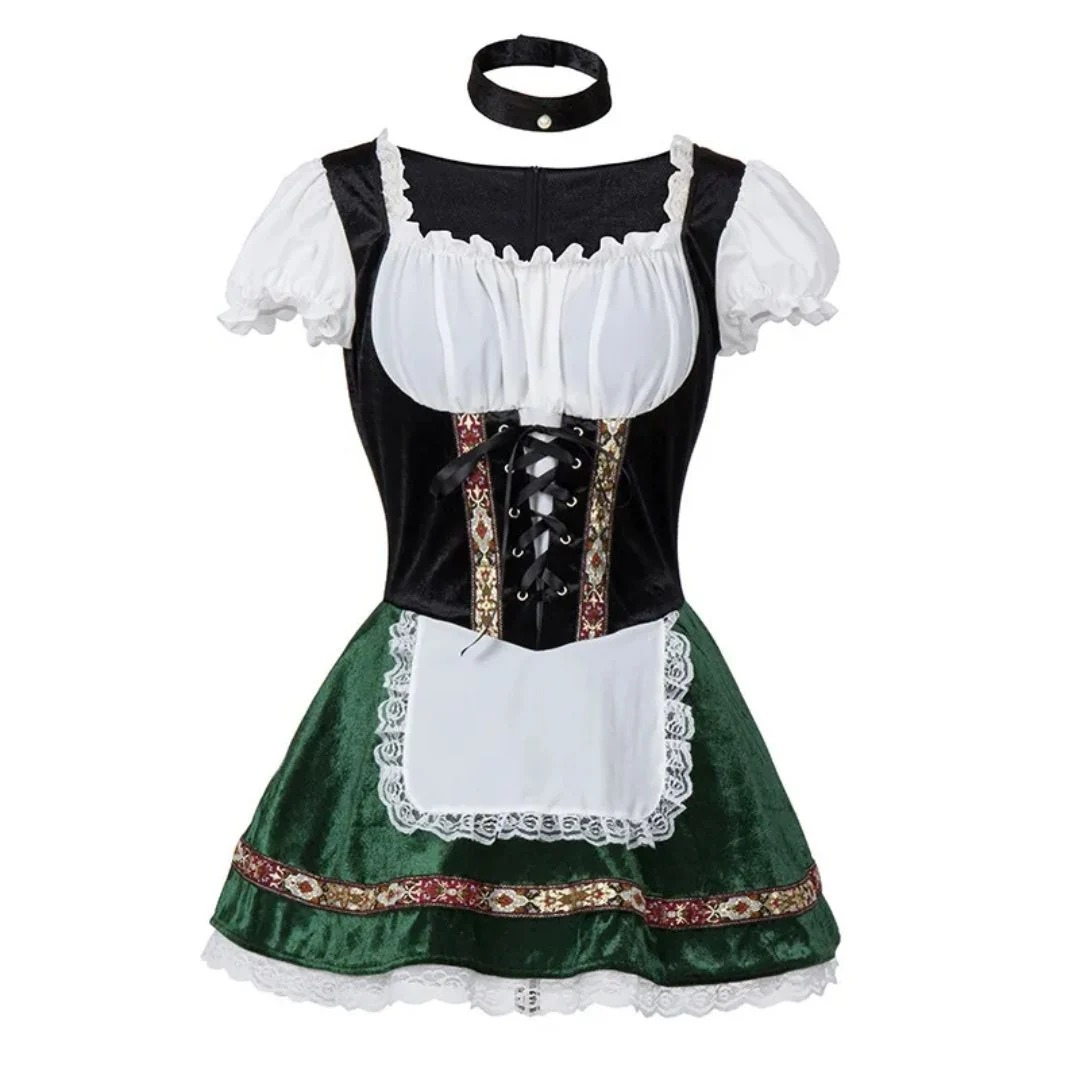 Kobiece Folkowe Sukienka Dirndl – Styl Festiwalowy z Odkrytymi Ramionami i Dekoracyjnym Fartuszkiem