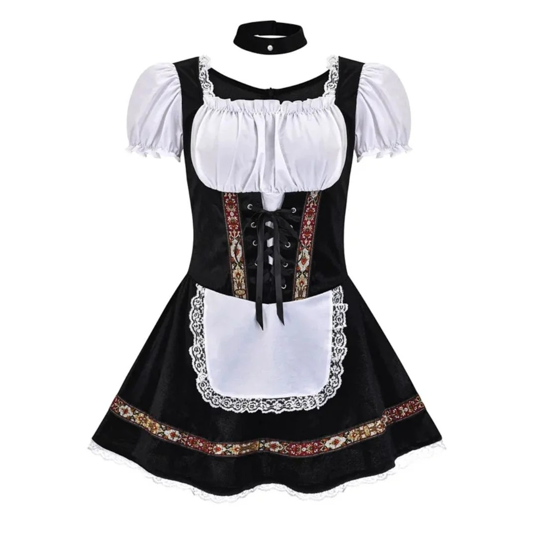 Kobiece Folkowe Sukienka Dirndl – Styl Festiwalowy z Odkrytymi Ramionami i Dekoracyjnym Fartuszkiem