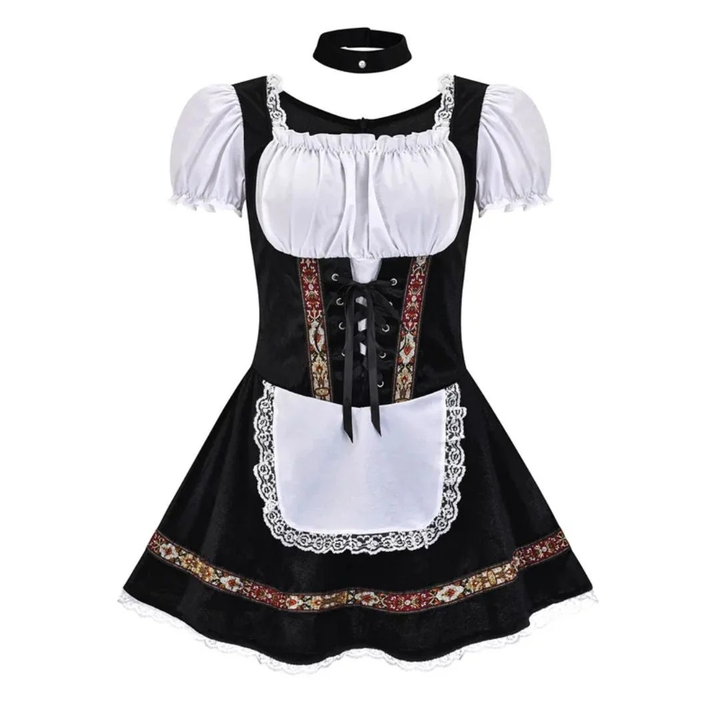 Kobiece Folkowe Sukienka Dirndl – Styl Festiwalowy z Odkrytymi Ramionami i Dekoracyjnym Fartuszkiem