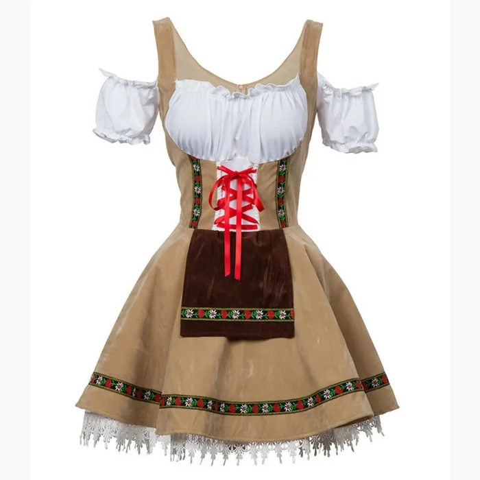 Kobiece Folkowe Sukienka Dirndl – Styl Festiwalowy z Odkrytymi Ramionami i Dekoracyjnym Fartuszkiem